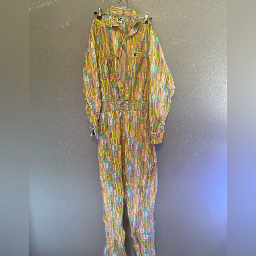 LUCY & YAK pastel ABC print EDDIE jumpsuit size SMALL